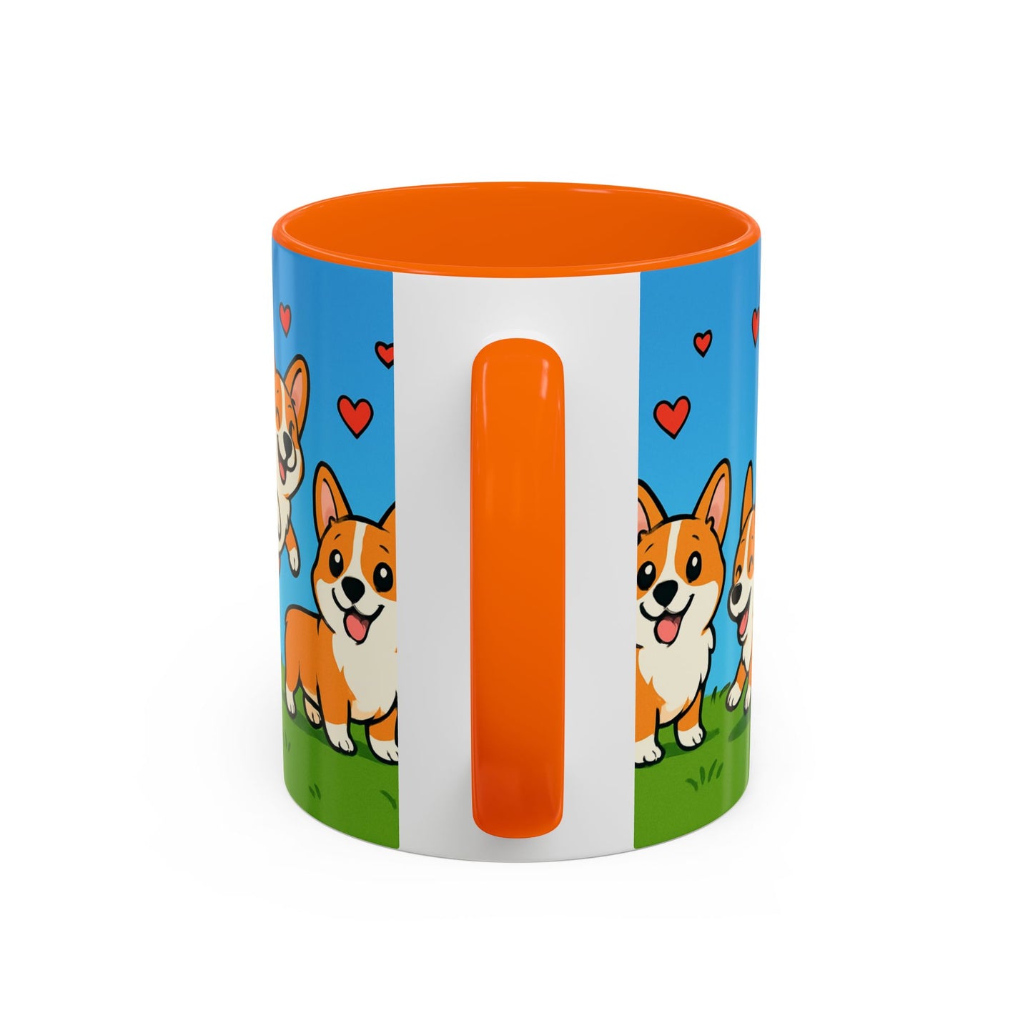 Mug with corgi design and orange interior on a white background