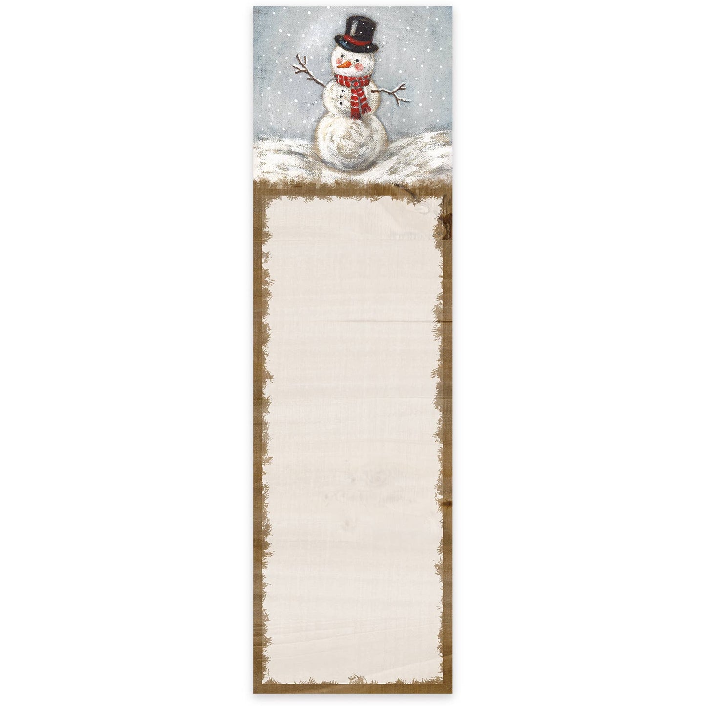 Vertical sign with a snowman design on a white background