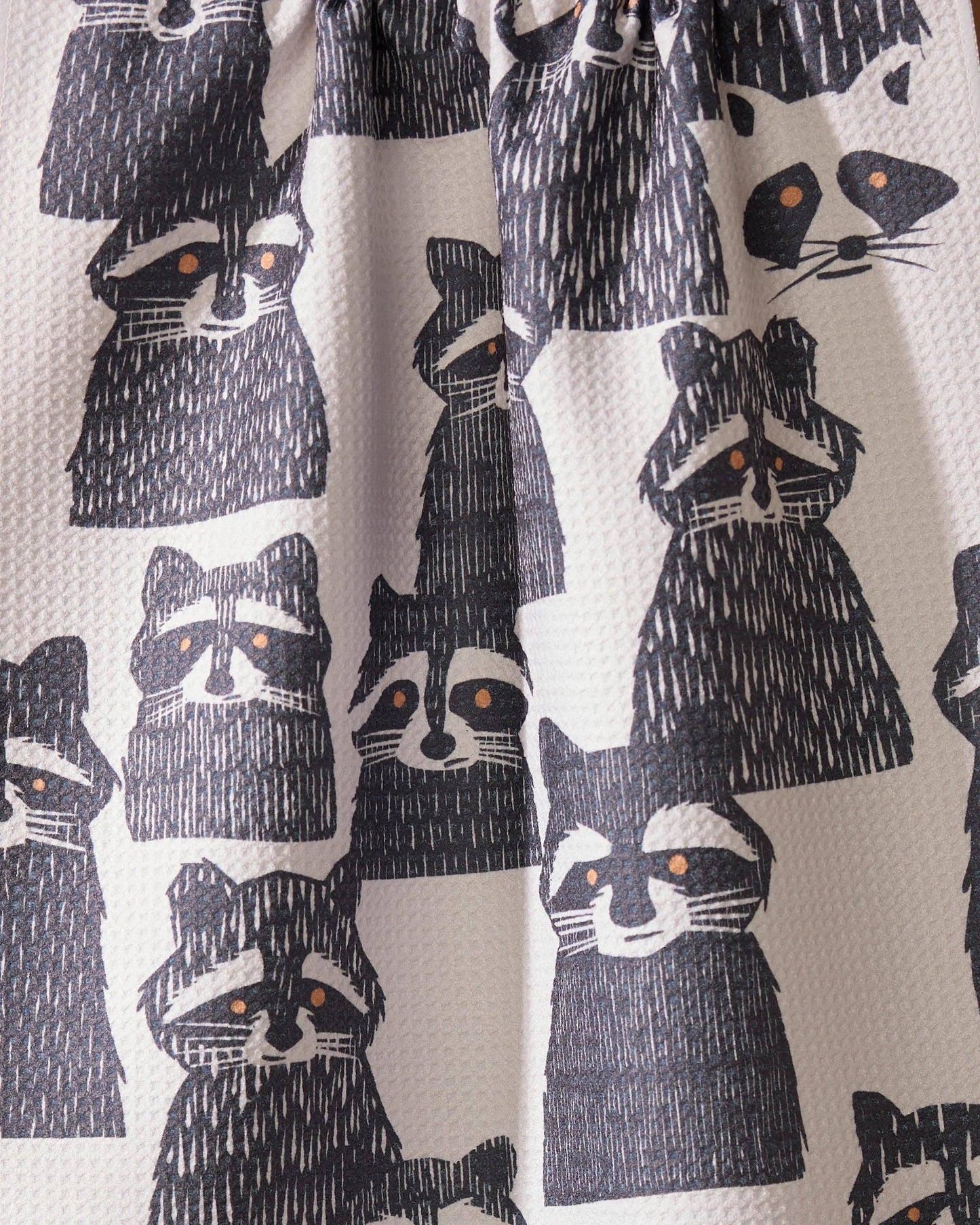 Geometry Tea Towel Banditbunch Pattern of raccoons on a fabric background