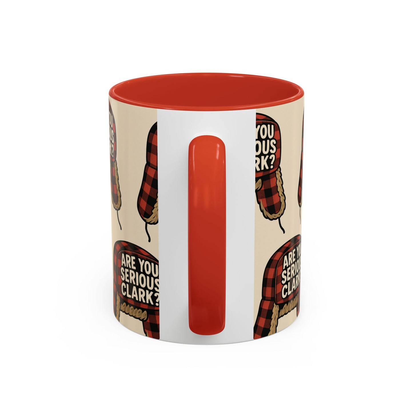 Mug with Christmas-themed design and text on a white background