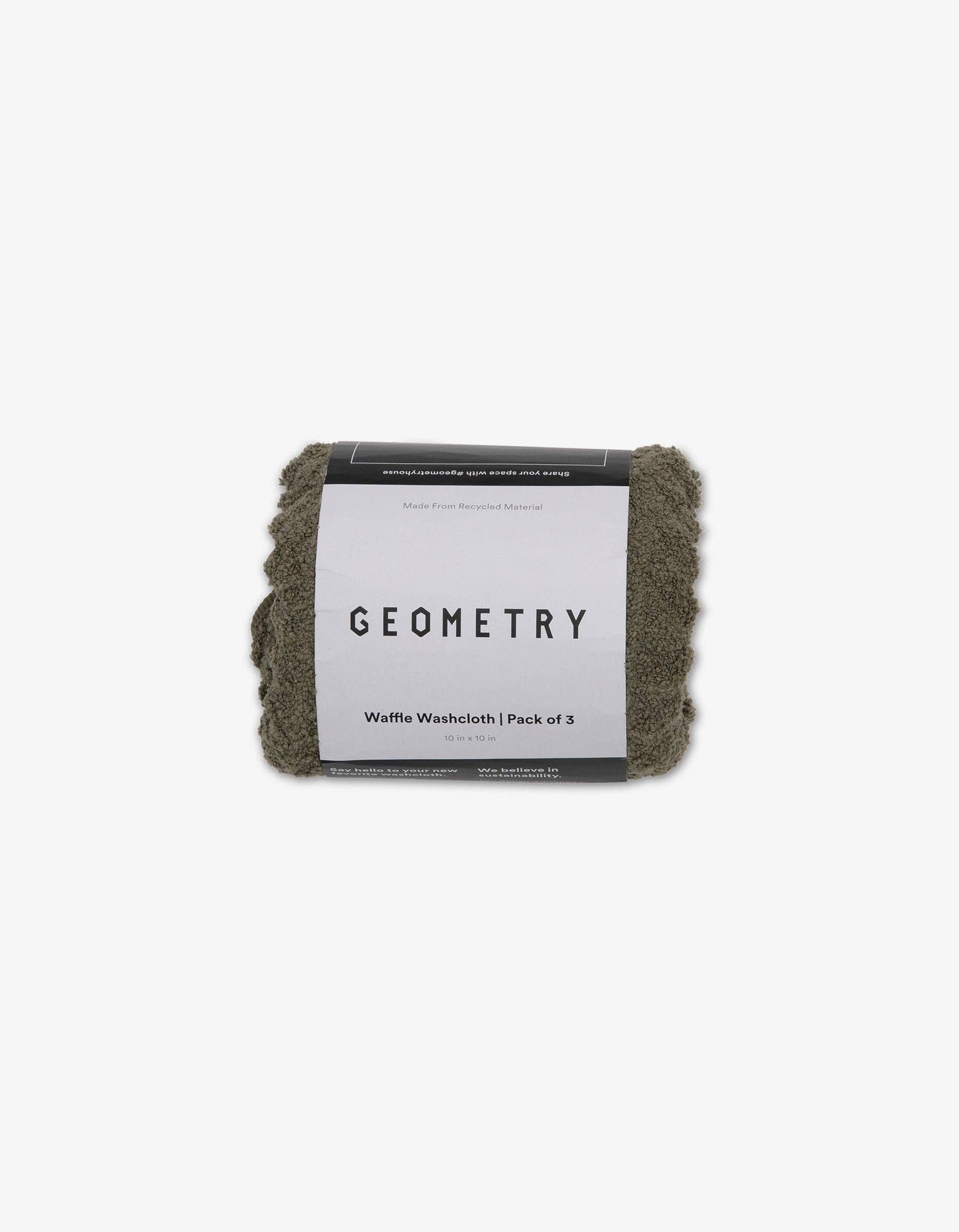Green Geometry Brand Waffle Washcloth Set in packaging on white background