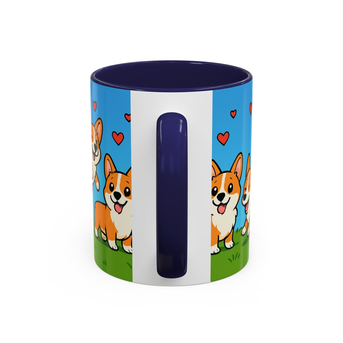 Mug with corgi illustrations and a blue interior on a white background