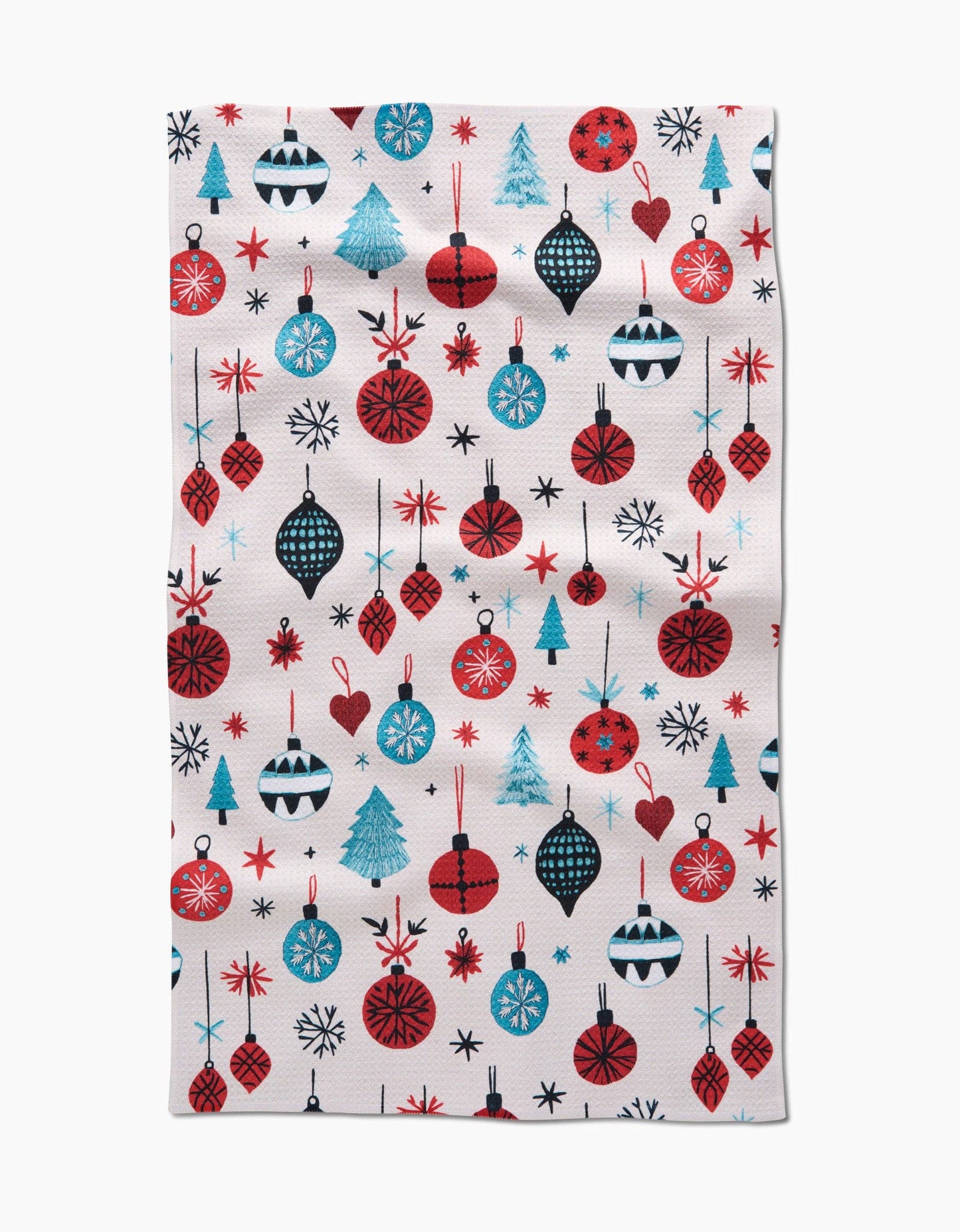 Tea towel with Christmas-themed pattern on a white background