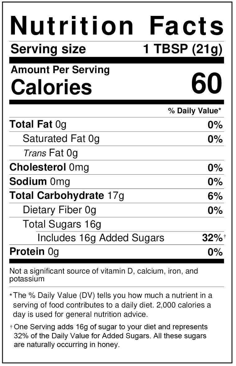 Nutrition facts label for a product with 60 calories per serving