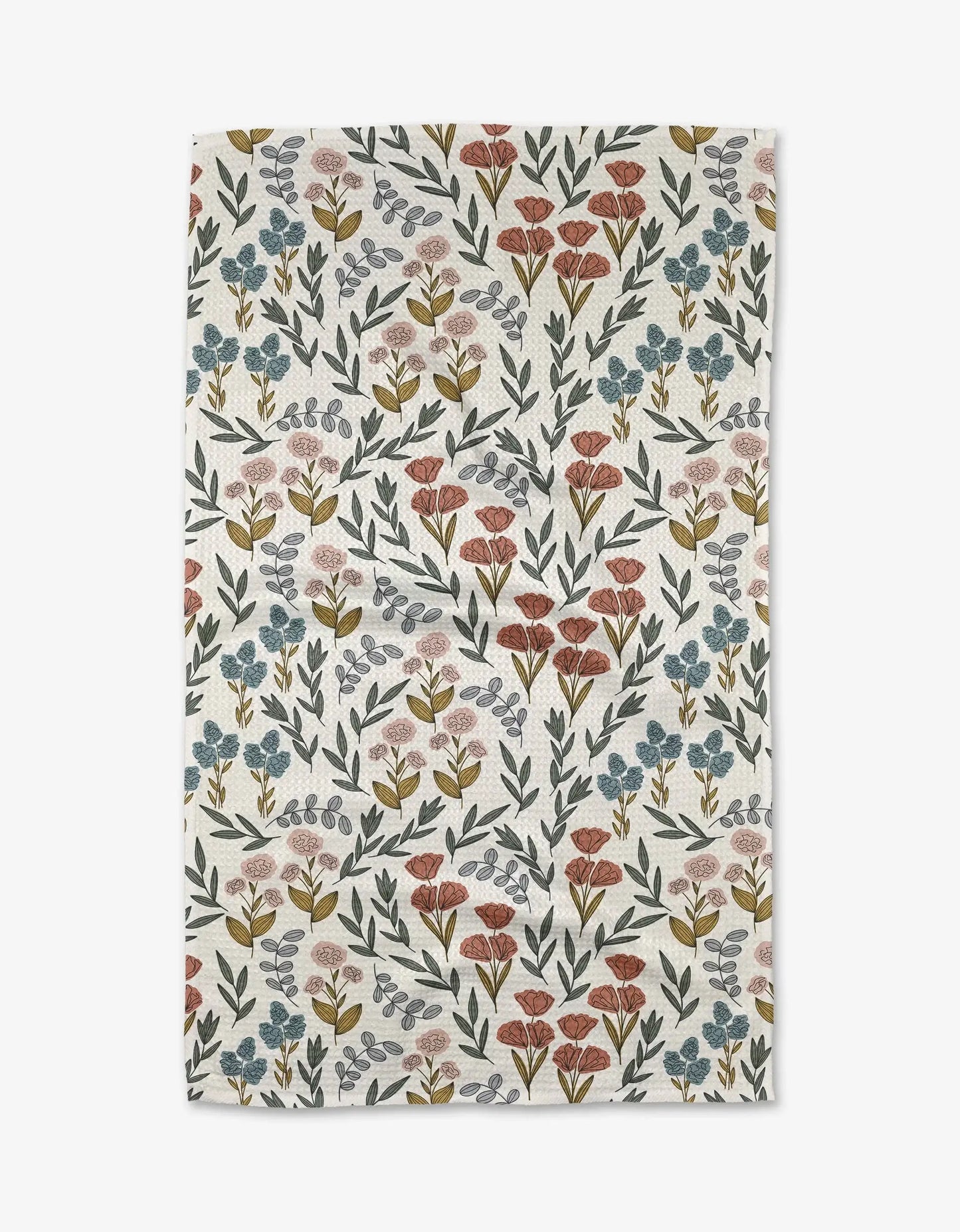 Floral patterned towel with small flowers on a white background