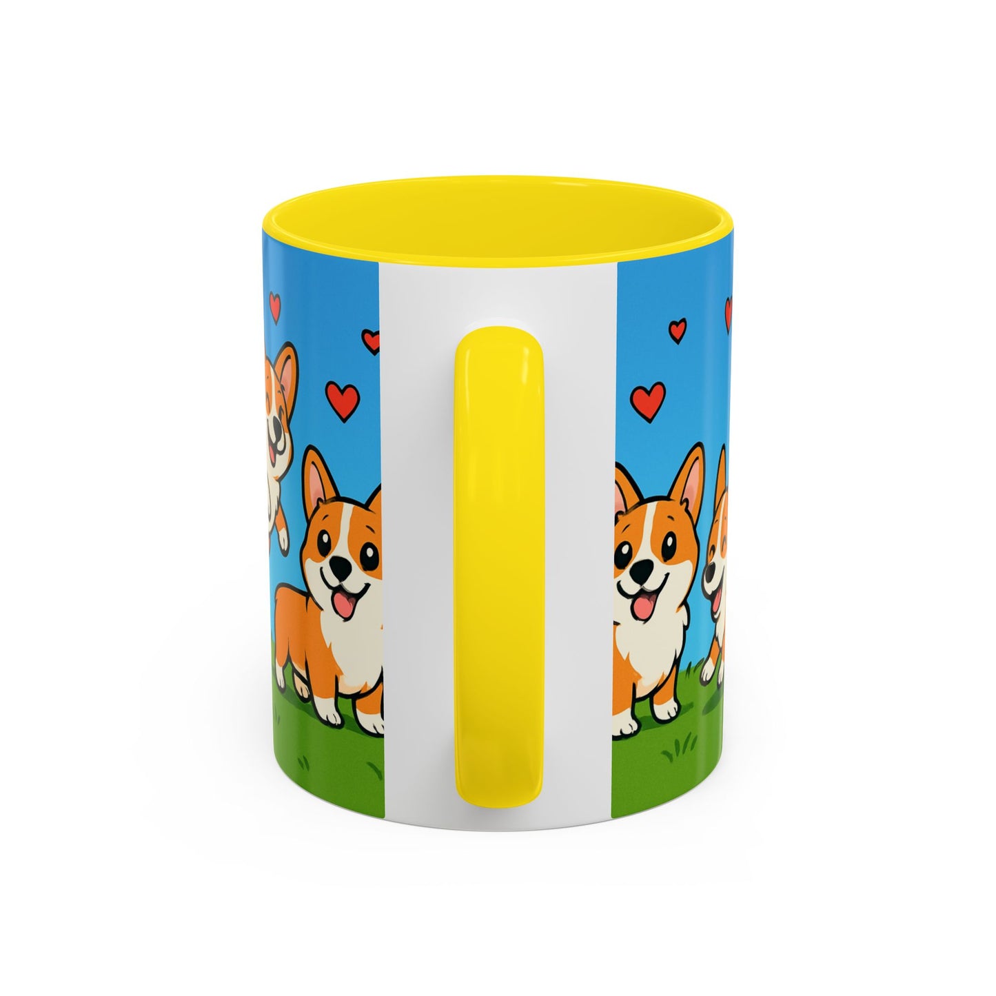Mug with corgi design and yellow interior on a white background