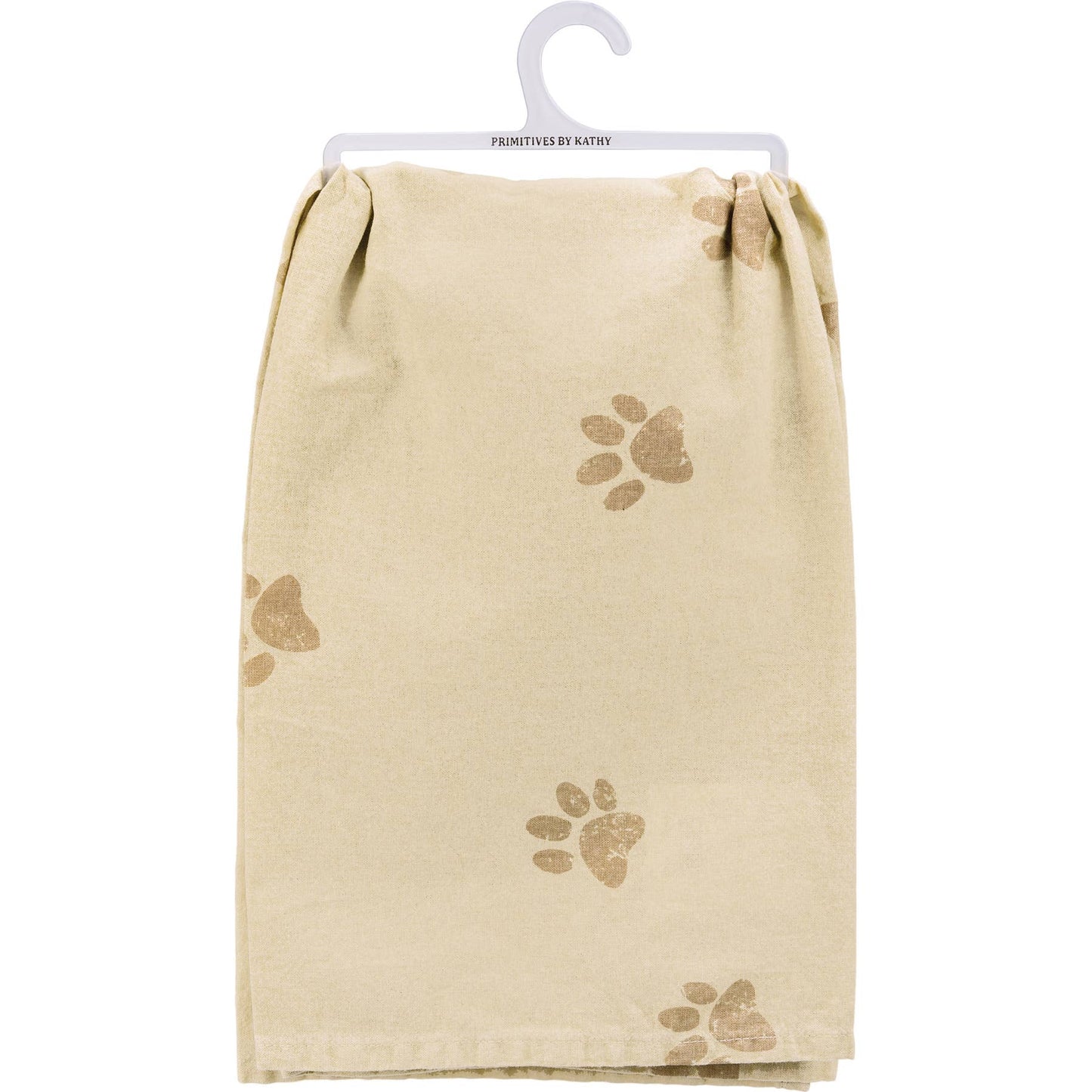 Beige towel with paw prints on a white background