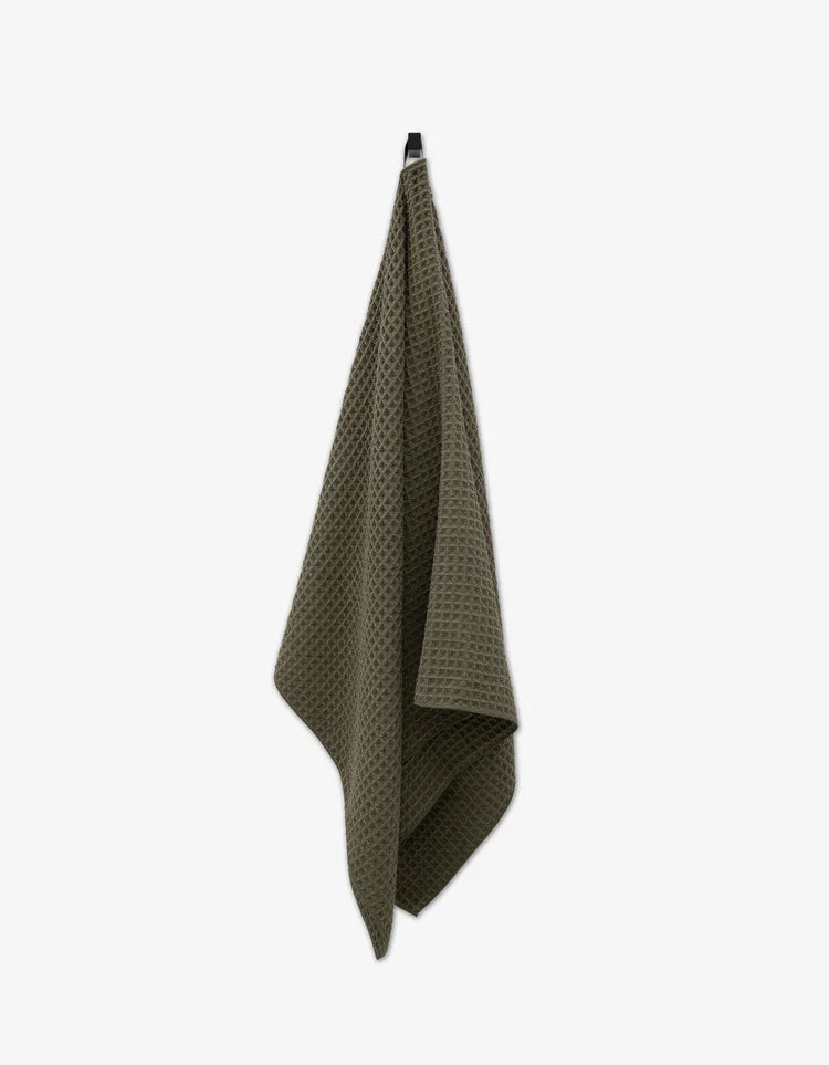 Geometry Waffle Bath Towel Forest Green
