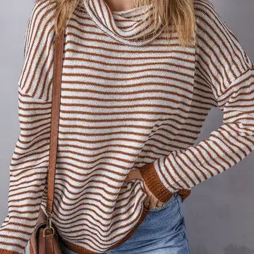 Alaia Striped Turtleneck Loose Sweater