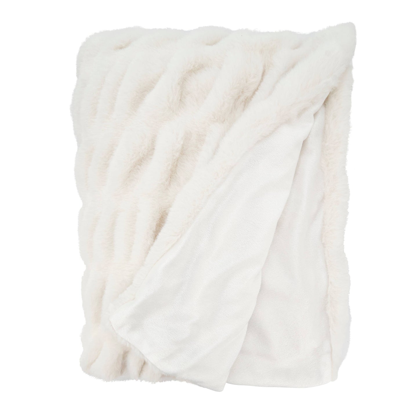 Faux Rabbit White Fur fluffy blanket on a white background