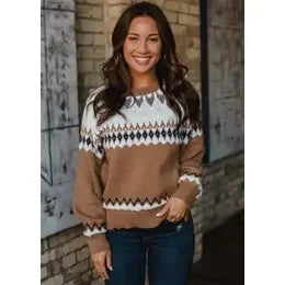 Brown & Grey Print Sweater