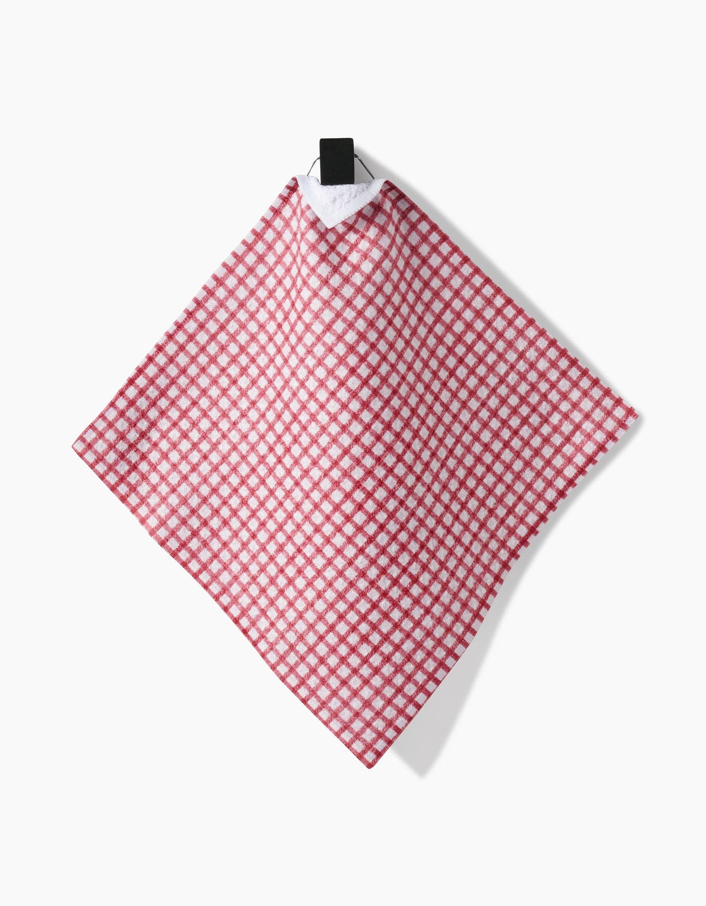 Red and white checkered towel on a white background