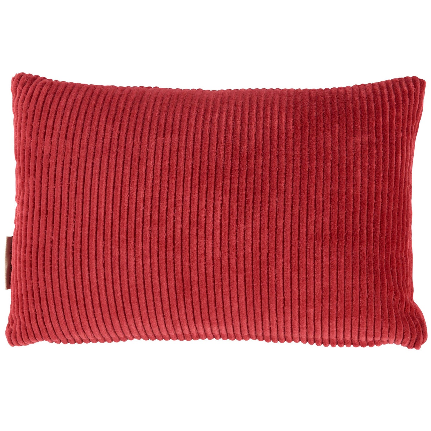 Red ribbed pillow on a white background