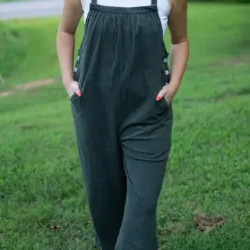 Reya Pocted Loose Fit Corduroy Overall - Green