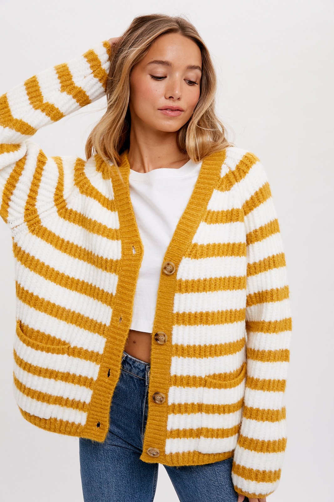 Stripe Cardigan - Ivory & Mustard