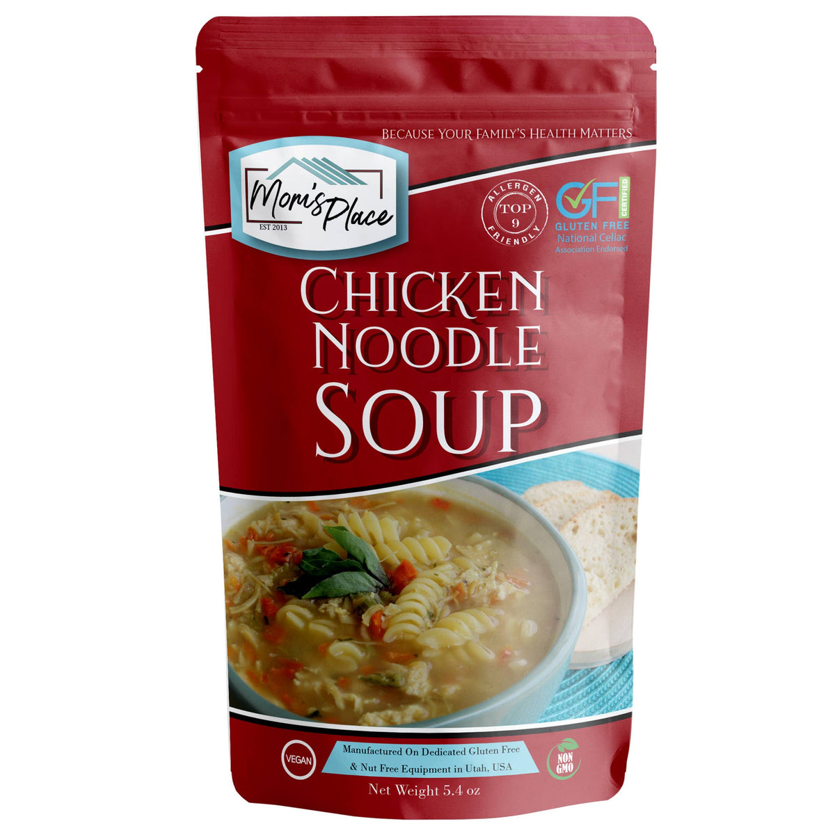 Mom’s Place Chicken Noodle Soup package on a white background