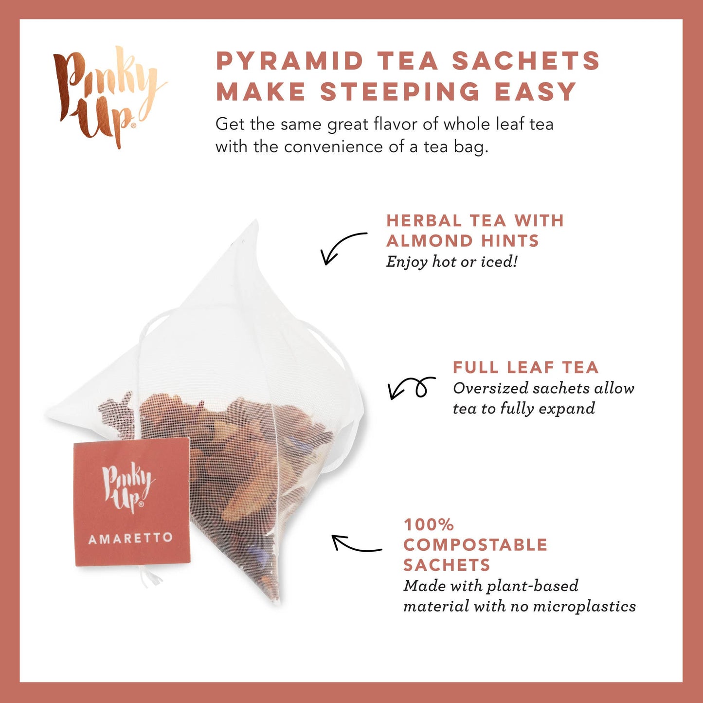 Tea sachet with branding and product details on a white background