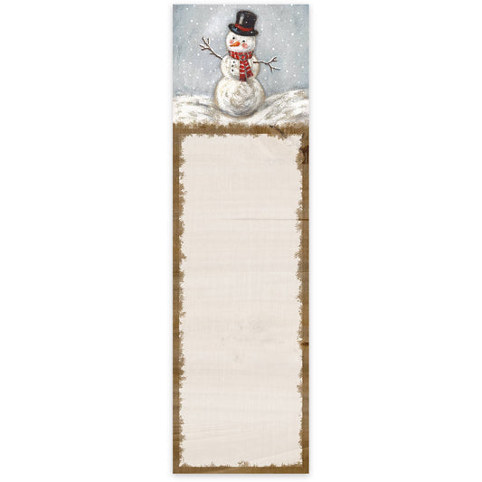 Vertical sign with a snowman design on a white background
