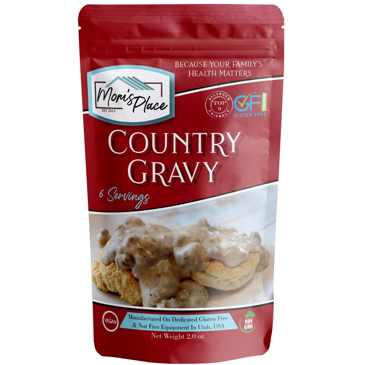 Mom's Place Country Gravy package on a white background