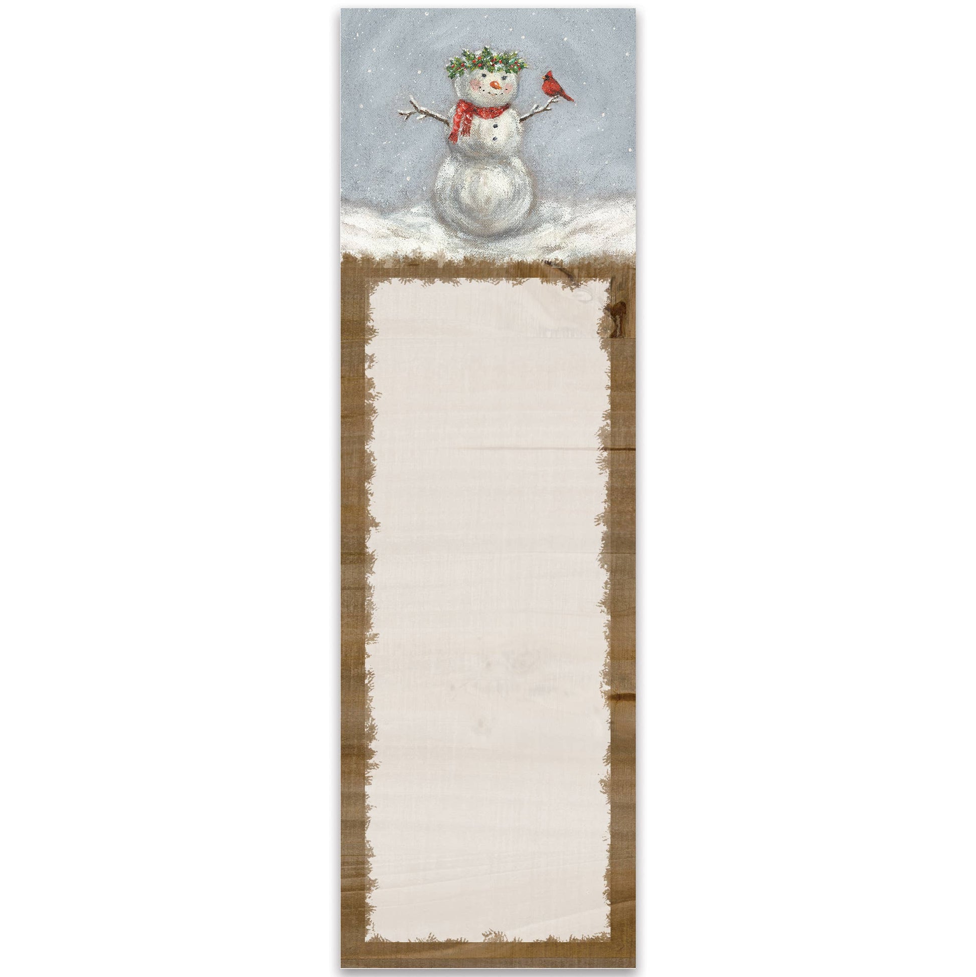 Notepad with a snowman design on the cover