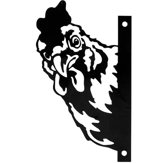 Black metal bracket with a rooster design on a white background