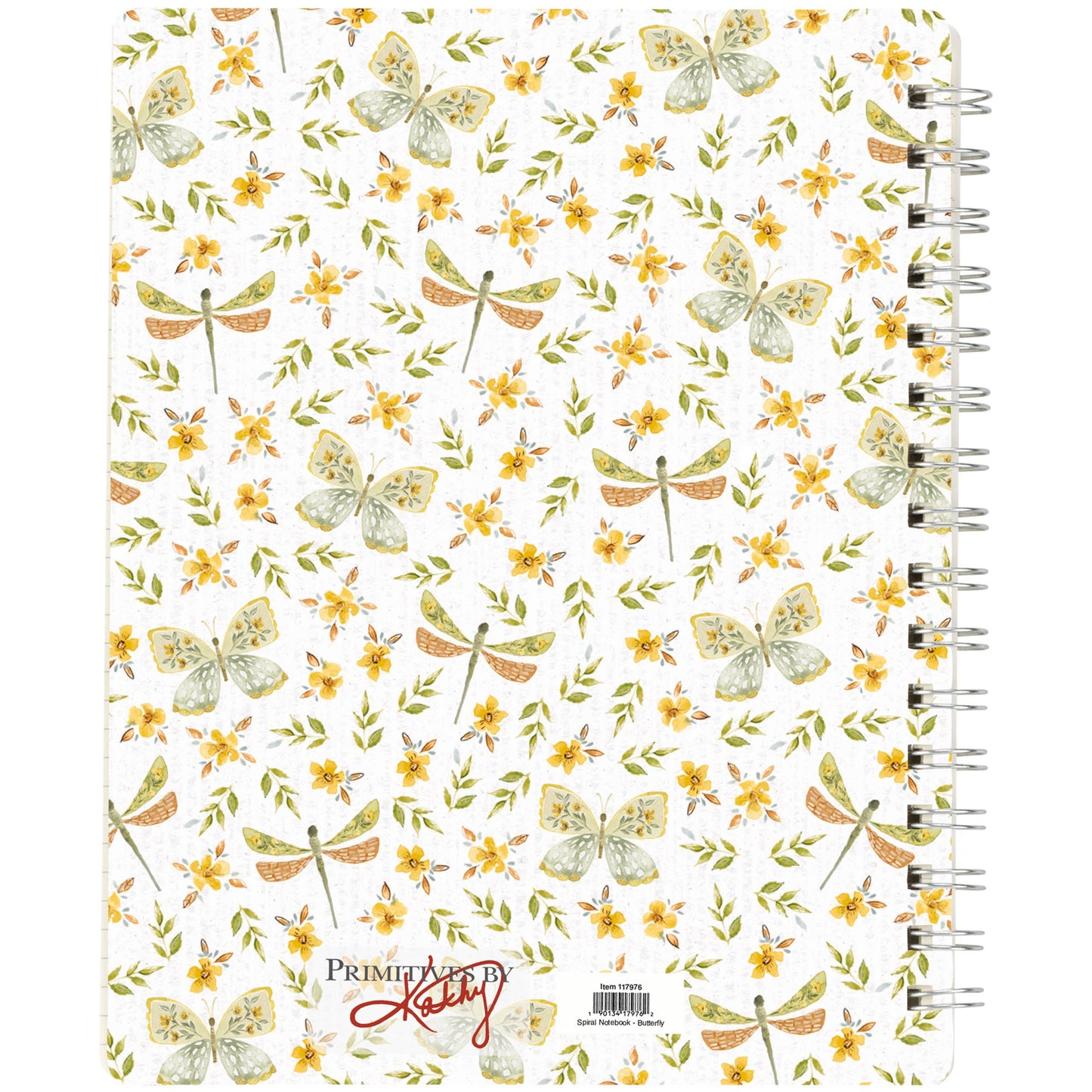 Notebook with floral and insect pattern on white background