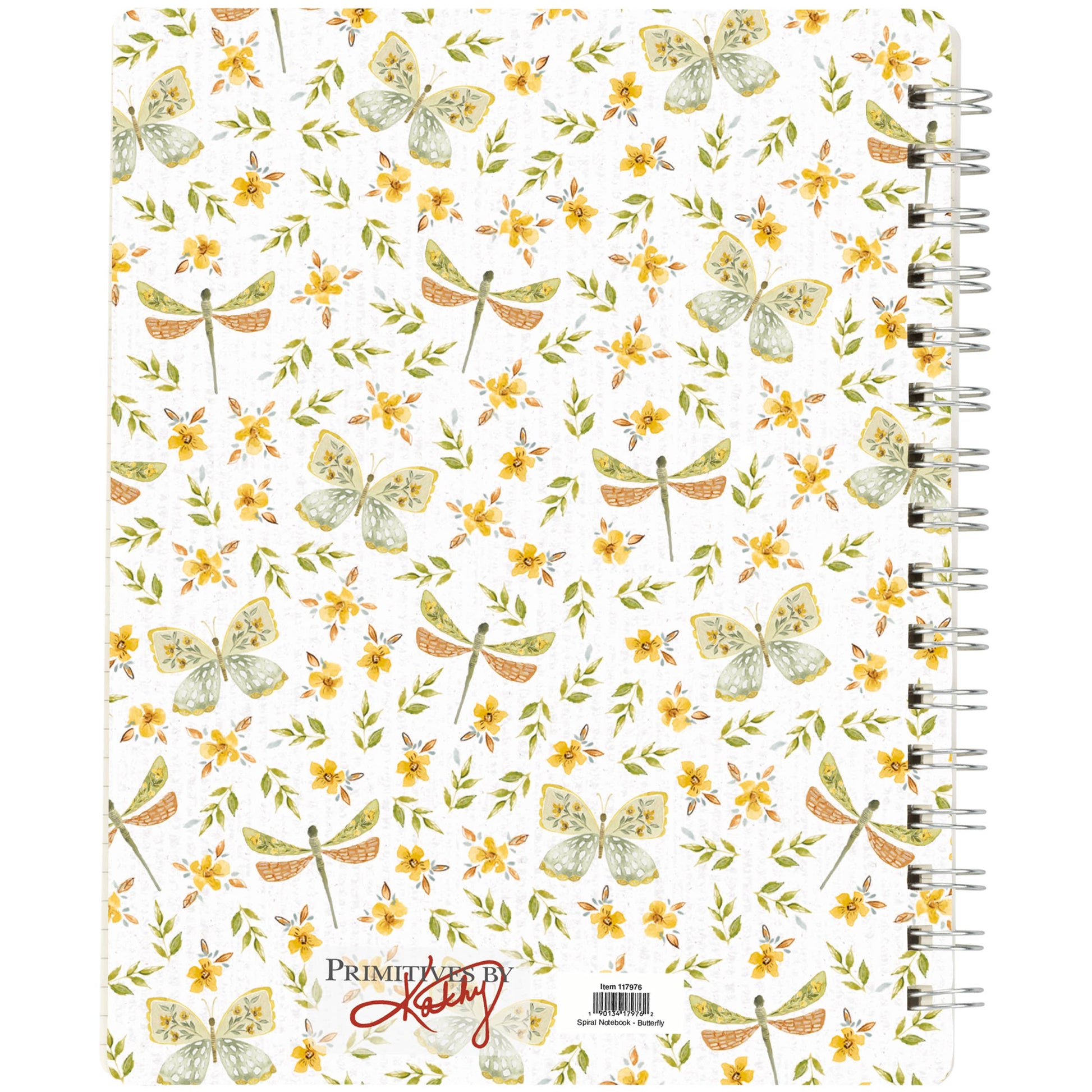 Notebook with floral and insect pattern on white background