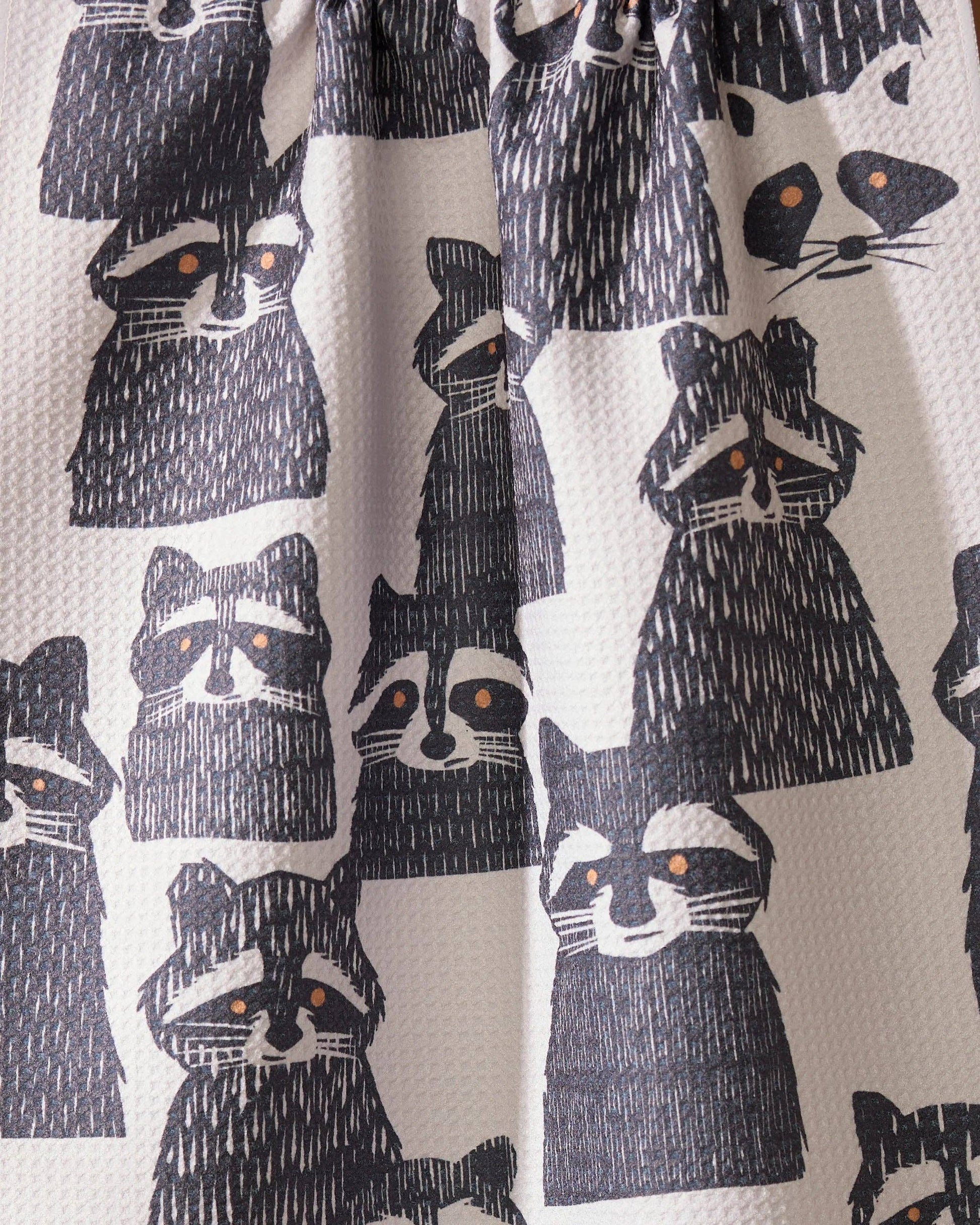 Geometry Tea Towel Banditbunch Pattern of raccoons on a fabric background
