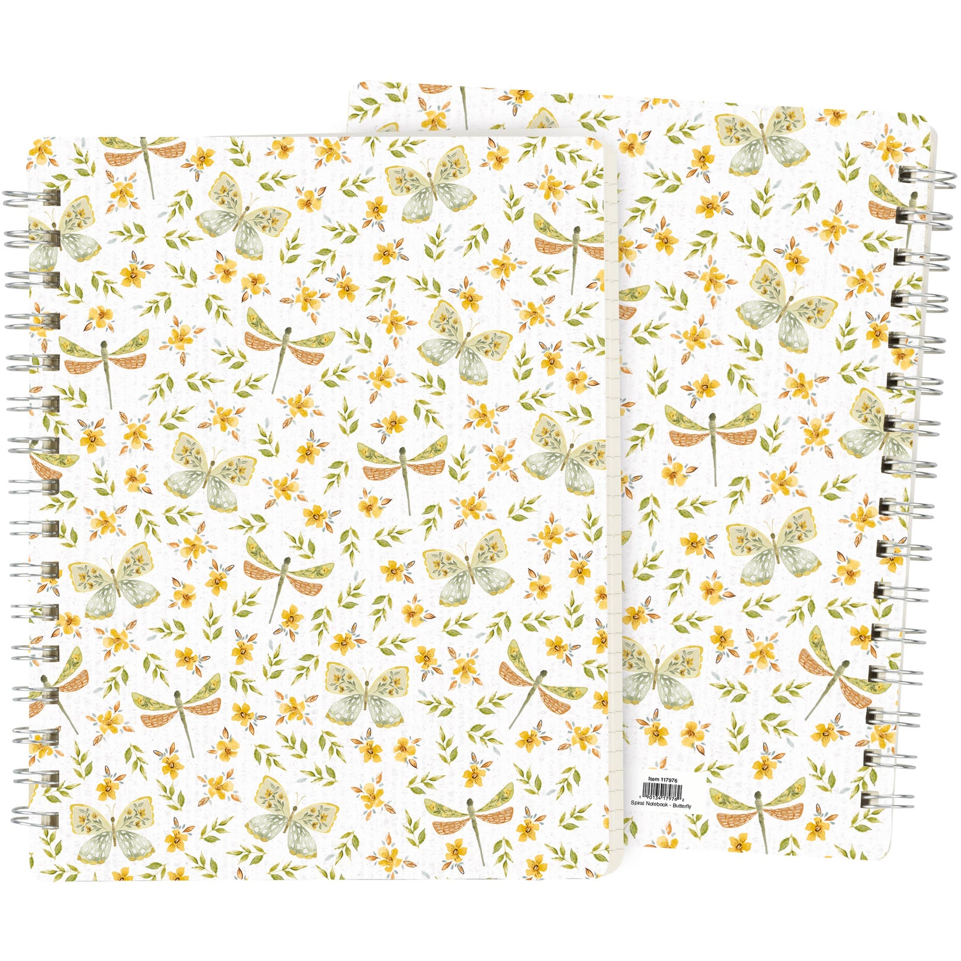 Two notebooks with floral and insect pattern on a white background