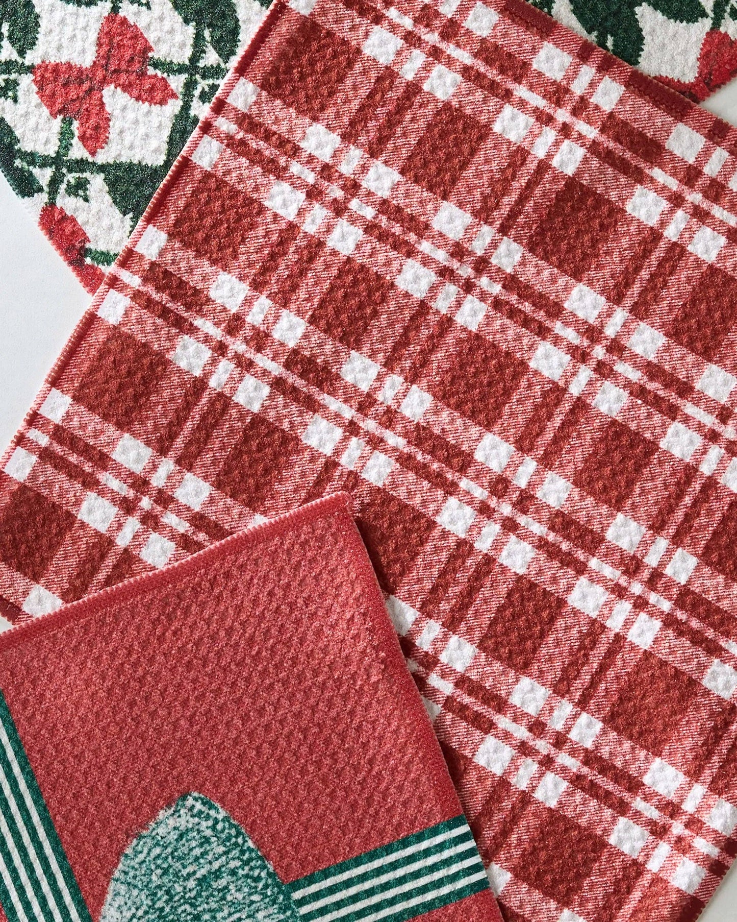 Geometry Dishcloth Set of decorative towels with plaid patterns on a white background