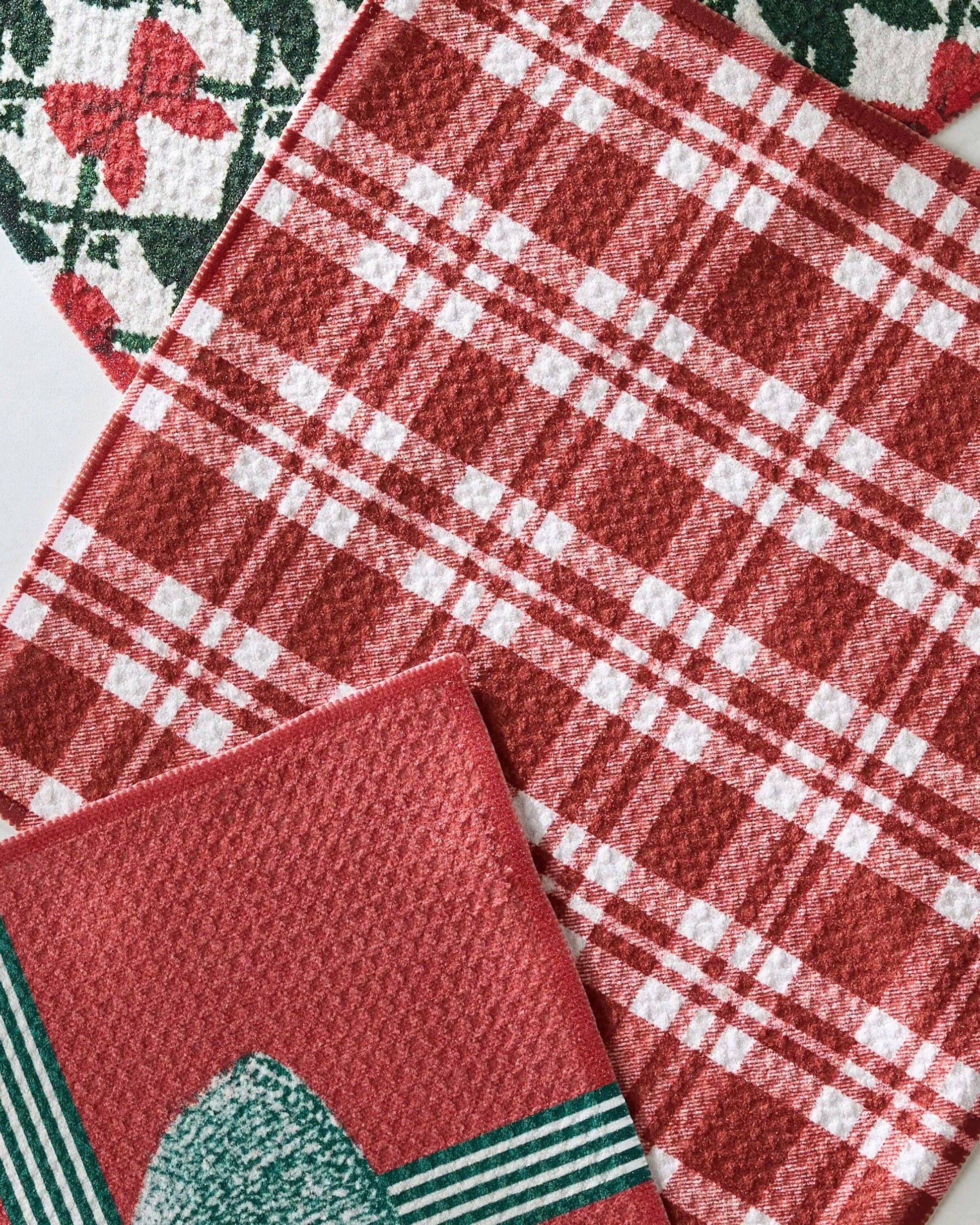 Geometry Dishcloth Set of decorative towels with plaid patterns on a white background