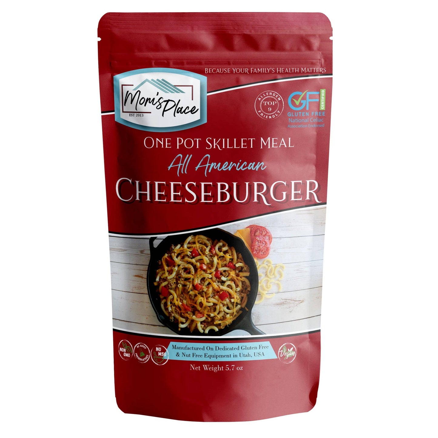 Mom's Place One Pot Skillet Meal All American Cheeseburger package on a white background