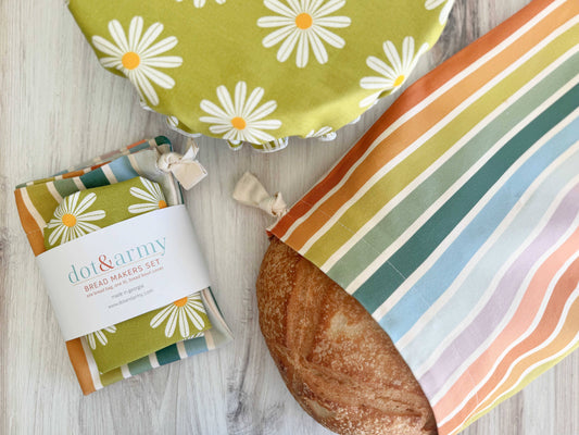 Daisy and Stripe Breadmakers Set- bread bag and cover