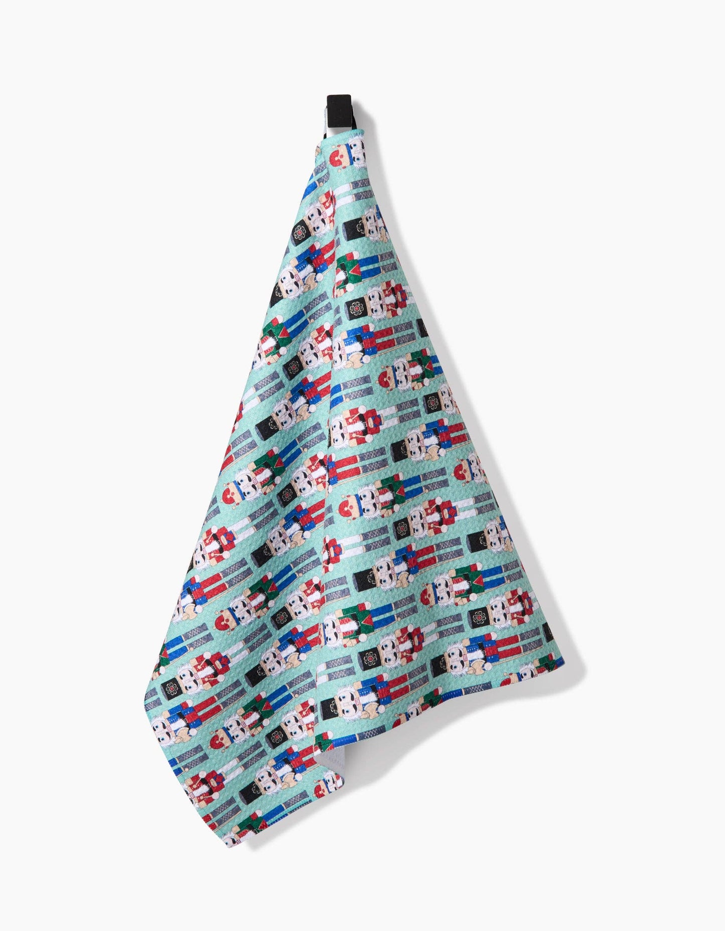 Geometry Tea Towel with colorful nutcracker pattern on a white background