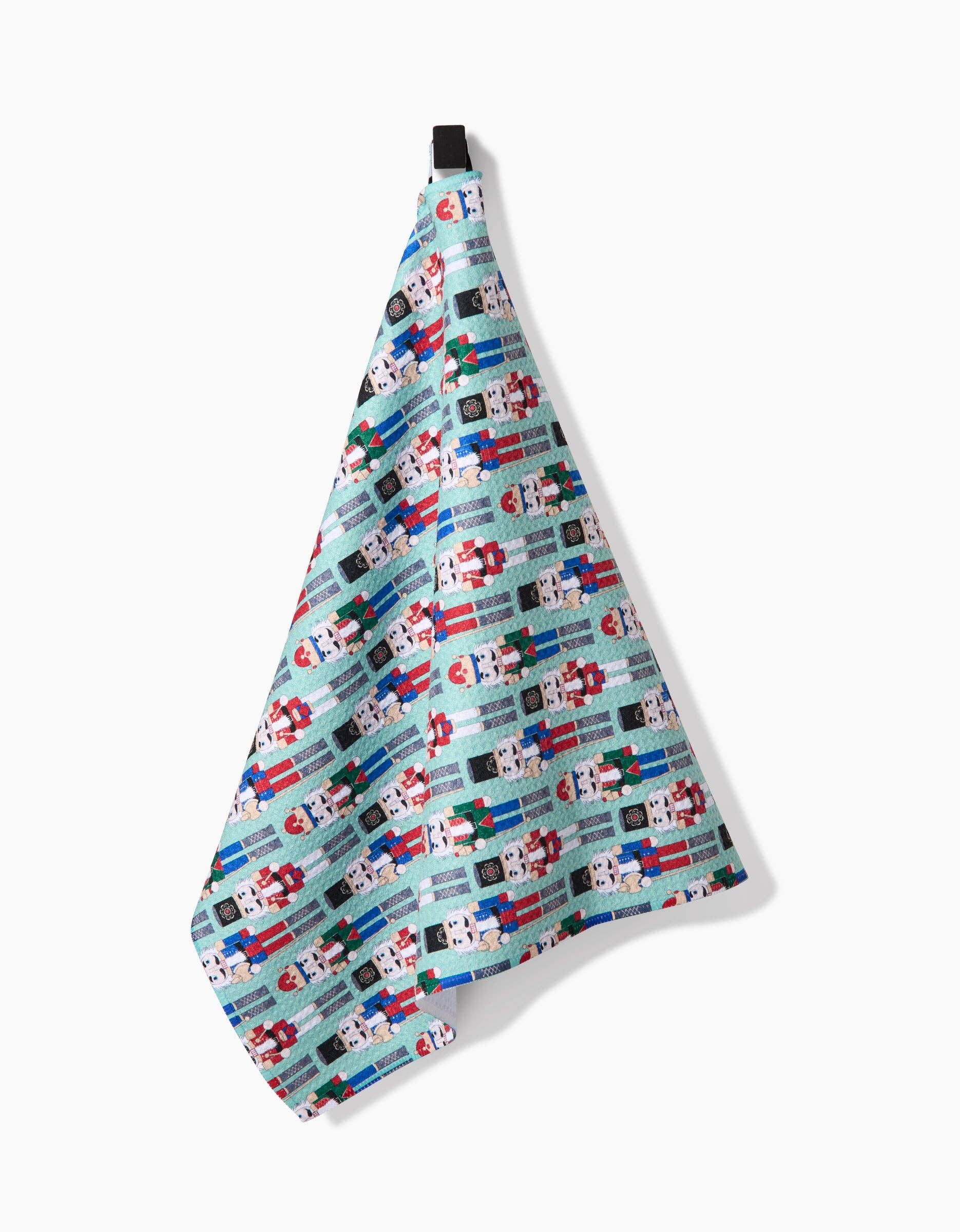 Geometry Tea Towel with colorful nutcracker pattern on a white background