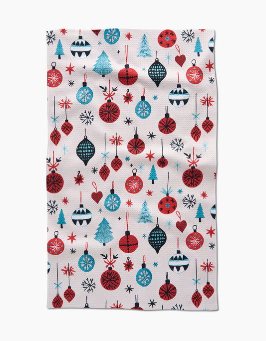 Tea towel with Christmas-themed pattern on a white background