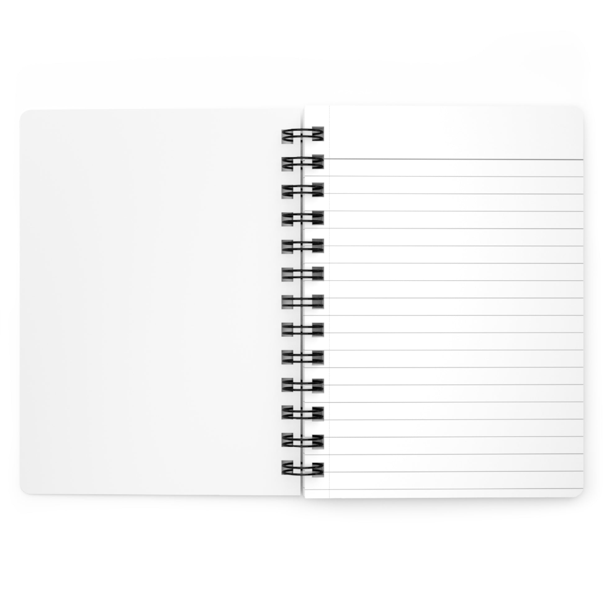 Spiral-bound notebook with lined pages on a white background