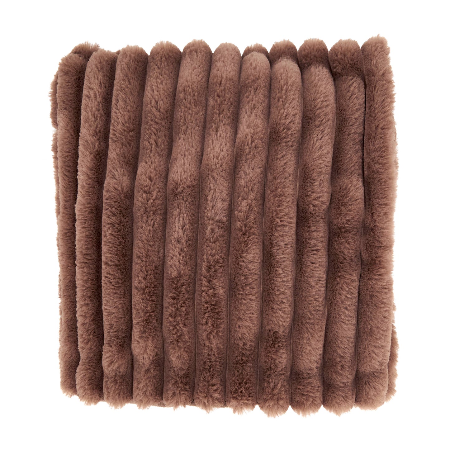 Faux Rabbit Brown textured blanket on a white background
