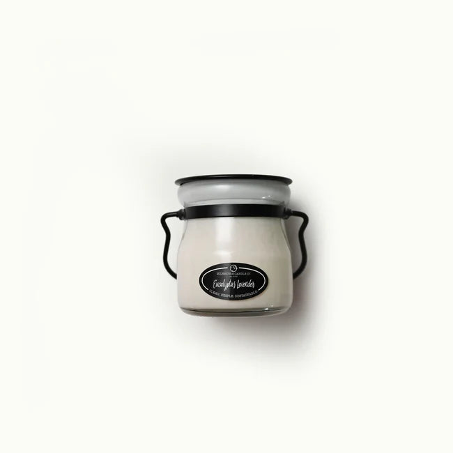 Milkhouse Candle 5 oz Glass Cream Jar with black lid on a white background