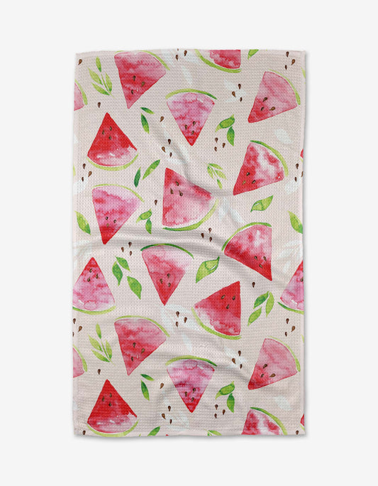 Tea towel with watermelon pattern on a white background