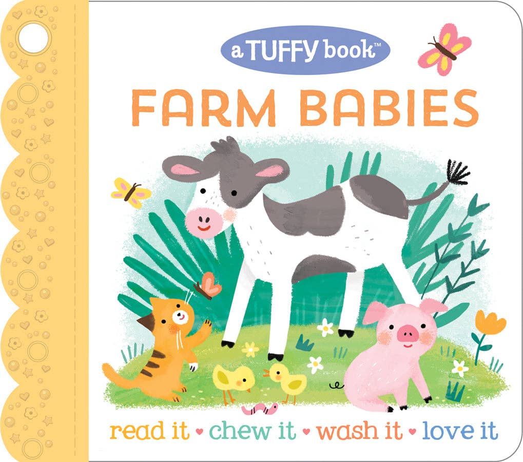 Book cover of 'Farm Babies' featuring illustrations of farm animals and text.