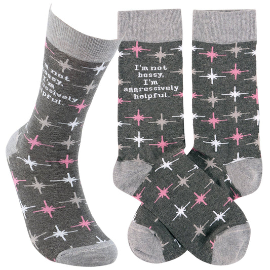 Set of socks with star pattern and text on a white background