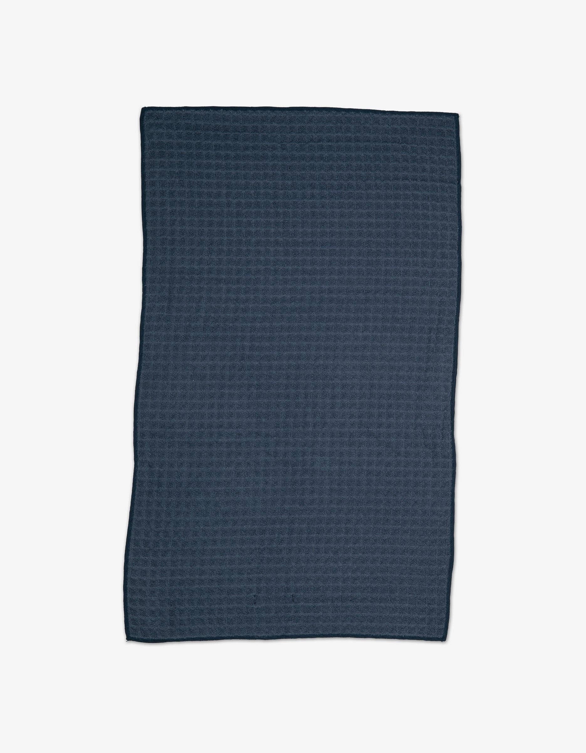 Geometry Waffle Bath Towel Midnight Blue  textured towel on a white background