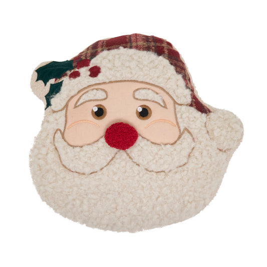Felted Santa Claus face pillow on a white background