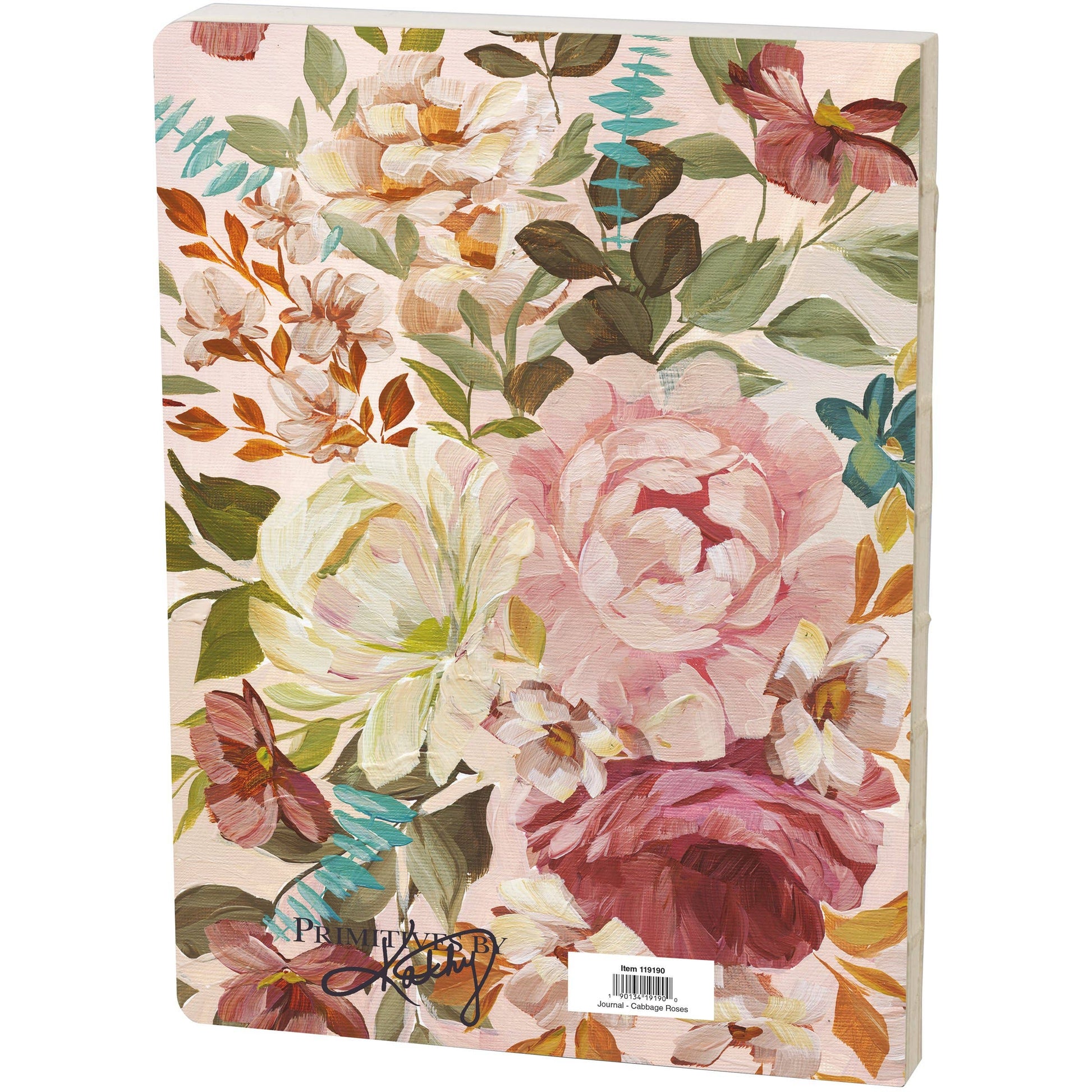 Floral patterned notebook with a visible brand logo on a white background