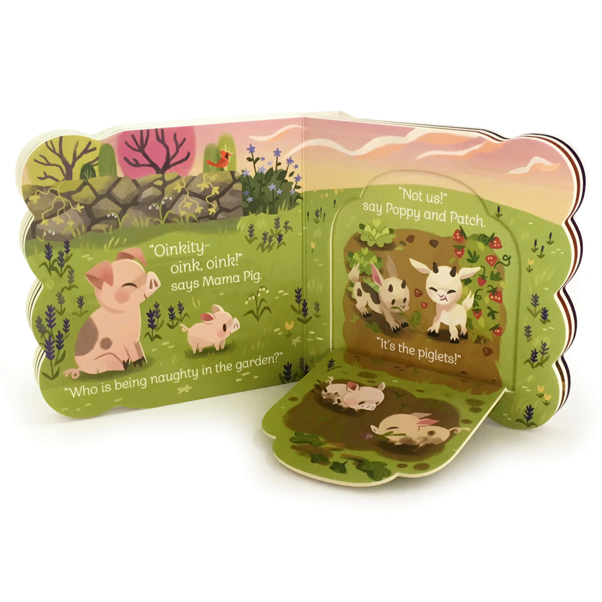 Children's book with animal illustrations on a white background