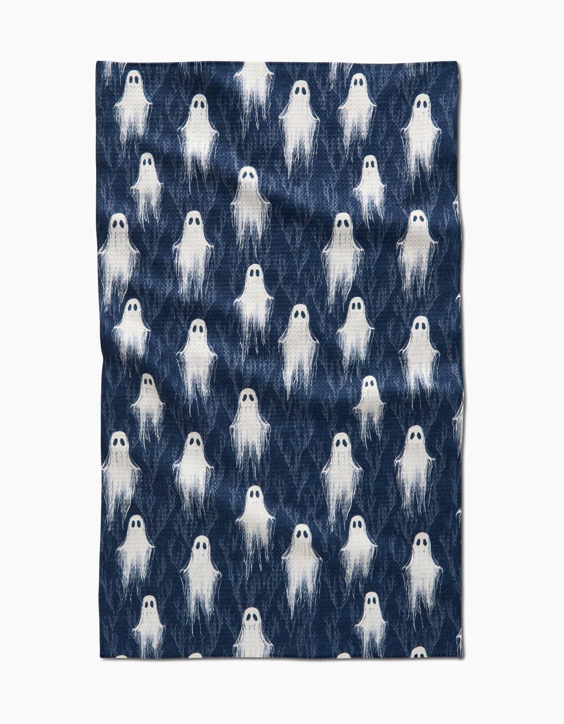 Navy blue fabric with white ghost pattern
