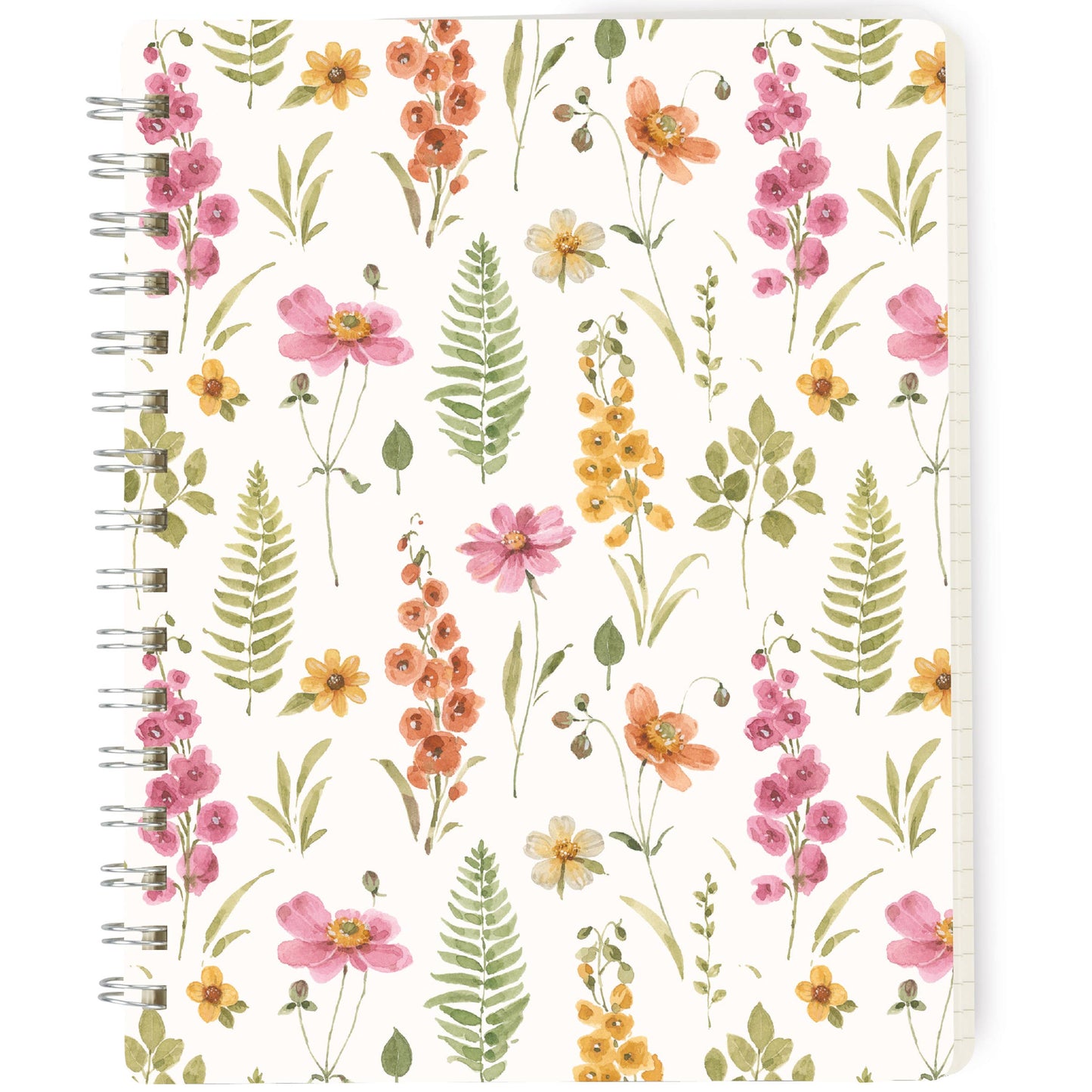 Notebook with floral and leaf pattern on a white background