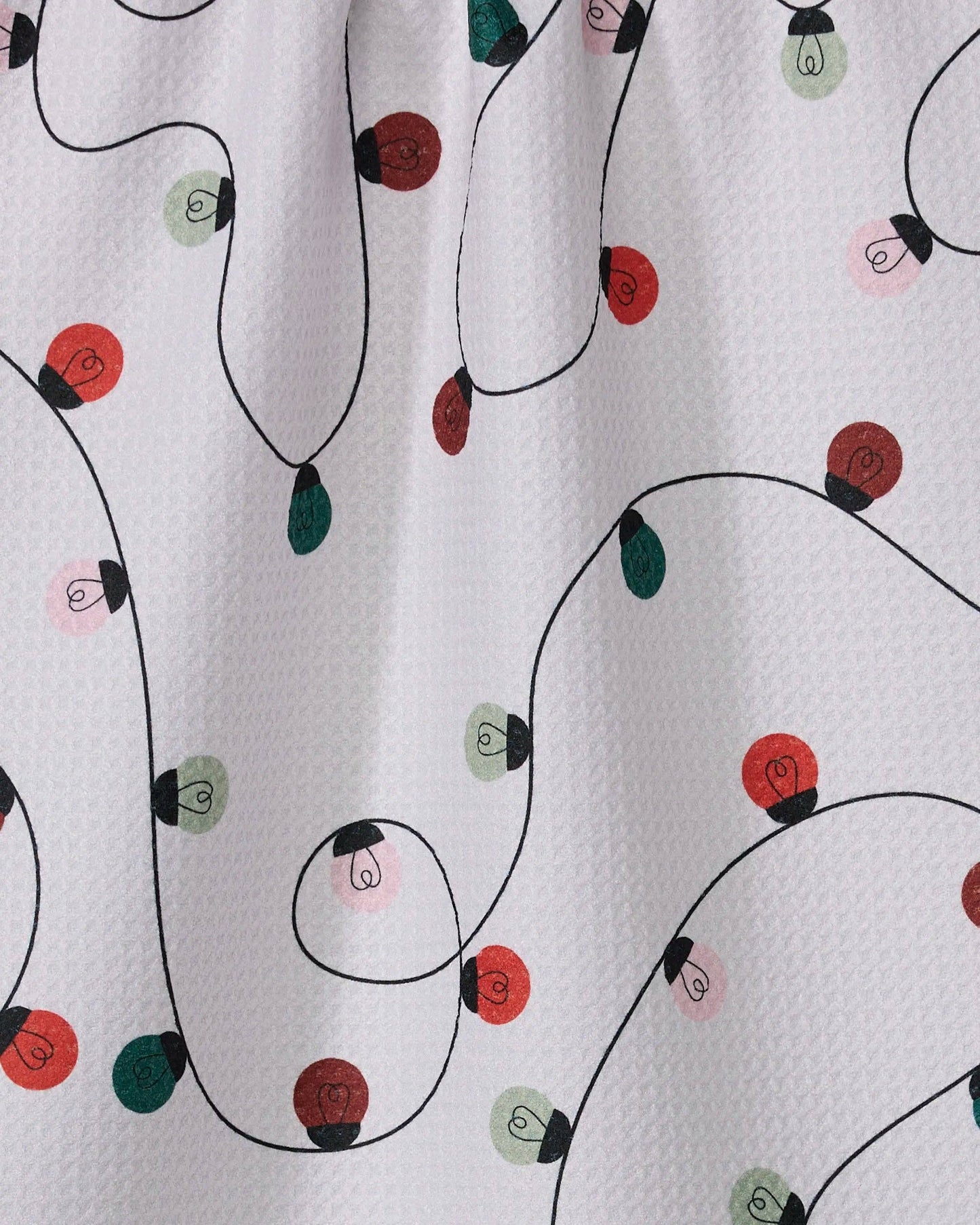 Geometry Tea Towel Pattern of Christmas lights on a white background