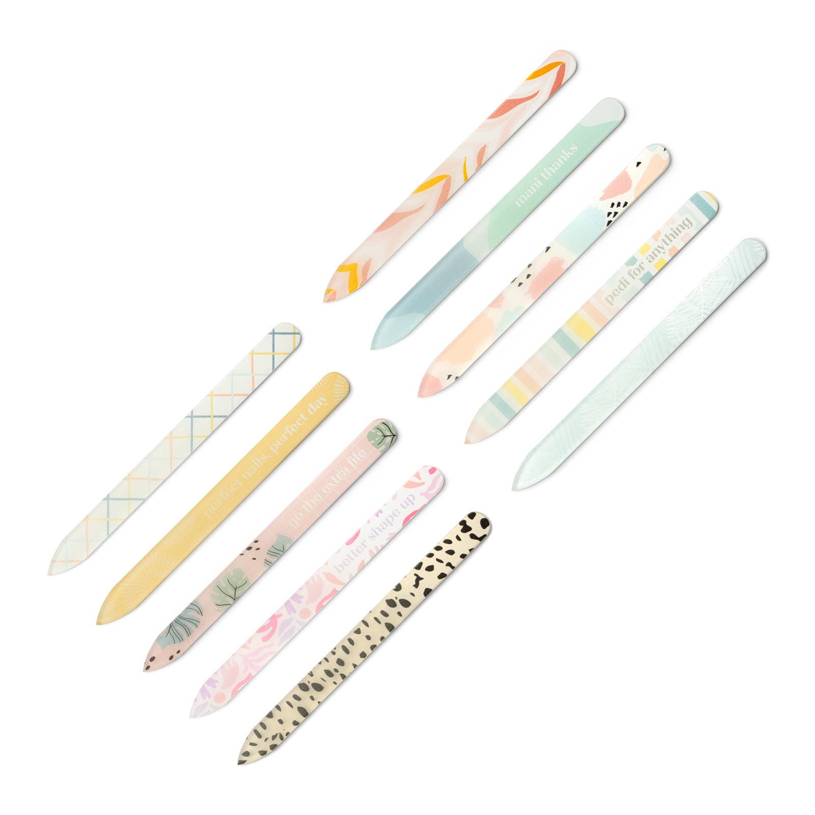 Set of colorful nail files on a white background